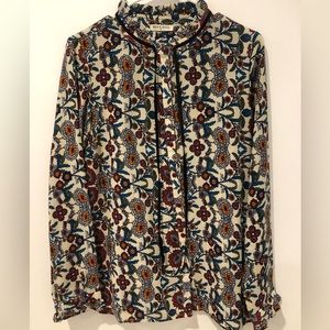 Brave Soul Long Sleeve Floral Tie-Neck Blouse